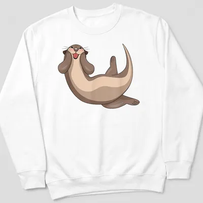 Cartoon print of a cute otter in brown, beige, and pink colors. — printed on a unisex sweatshirt