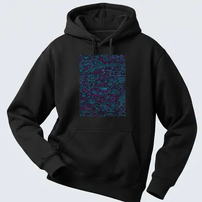 Futuristic neon pattern T-shirt with サイバー text in bright colors — printed on a unisex hoodie