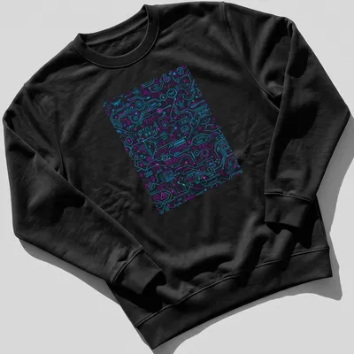 Futuristic neon pattern T-shirt with サイバー text in bright colors — printed on a unisex sweatshirt