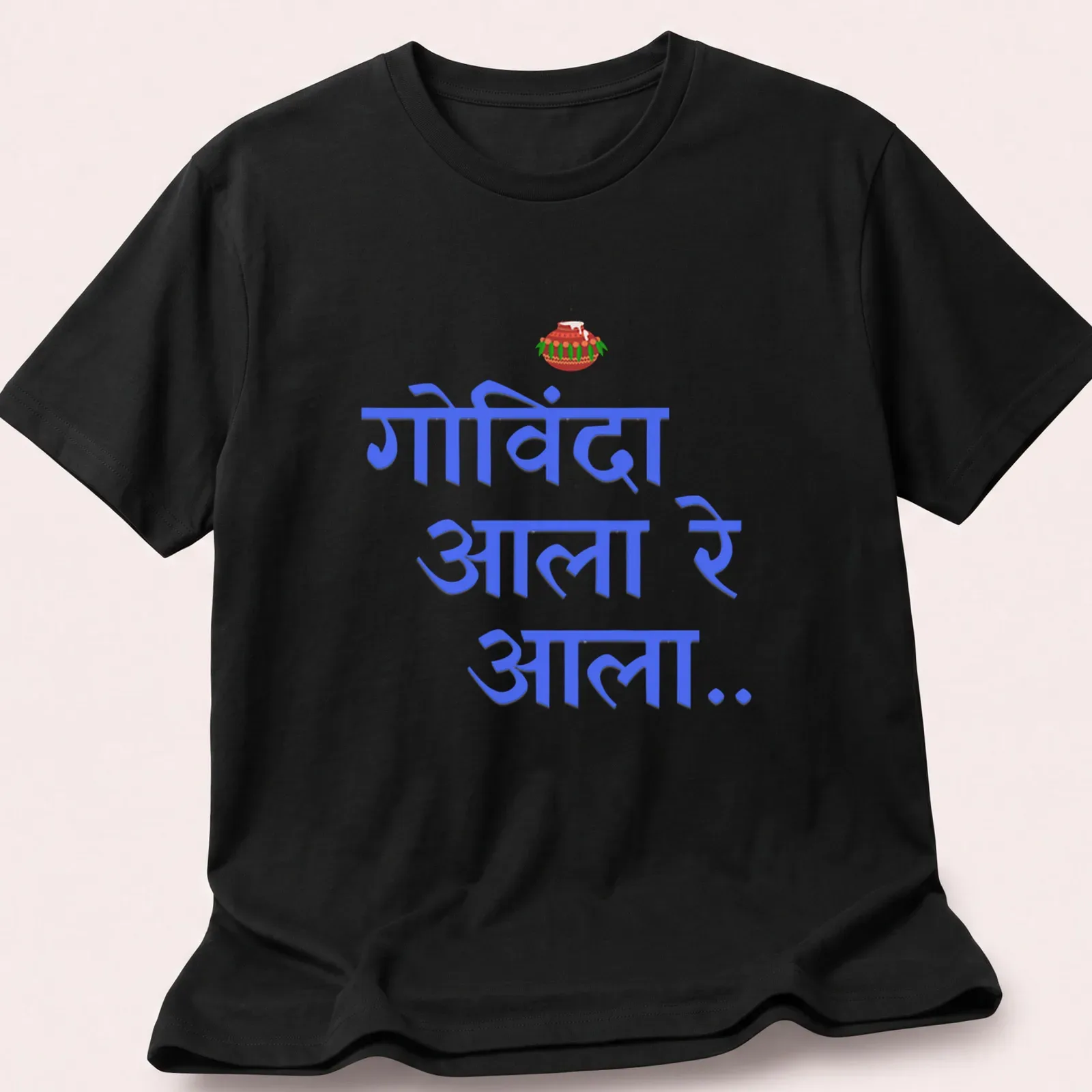 Bold colorful Dahi Handi design with text for festive celebration. — printed on a unisex t-shirt