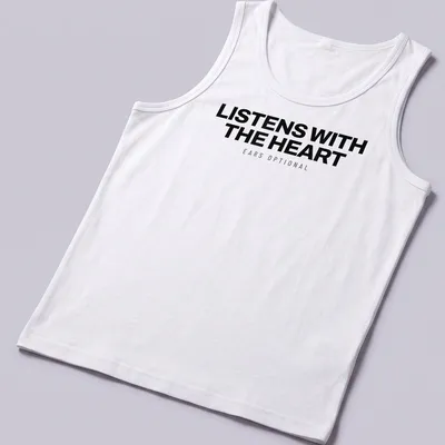 Bold Dalmatian t-shirt with whimsical text about listening with the heart — printed on a tank top