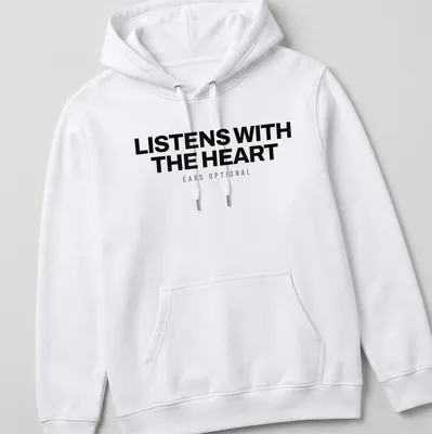 Bold Dalmatian t-shirt with whimsical text about listening with the heart — printed on a unisex hoodie