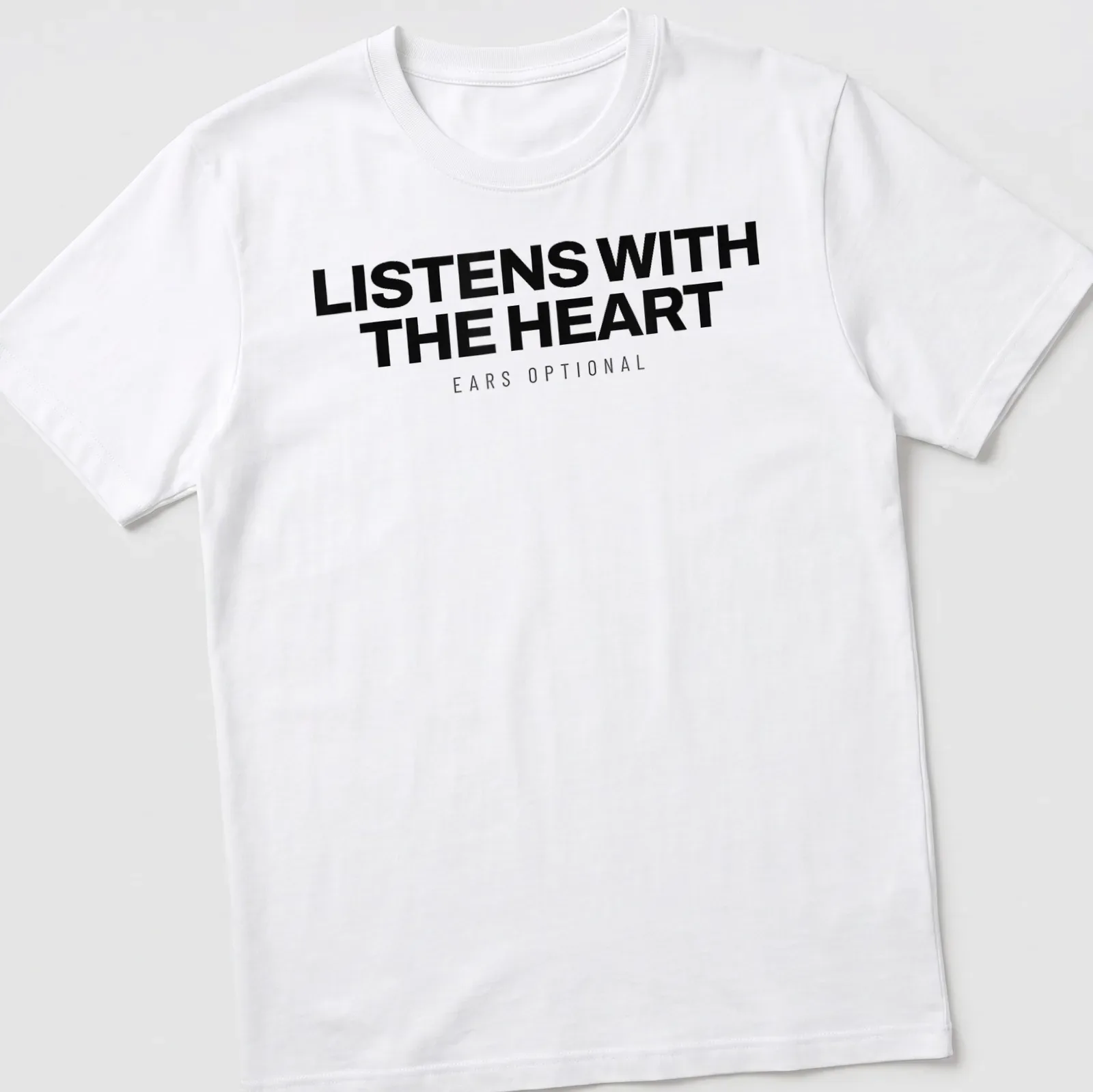Bold Dalmatian t-shirt with whimsical text about listening with the heart — printed on a unisex t-shirt