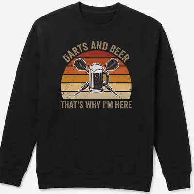 Retro distressed t-shirt featuring a beer mug and darts with text — printed on a unisex sweatshirt
