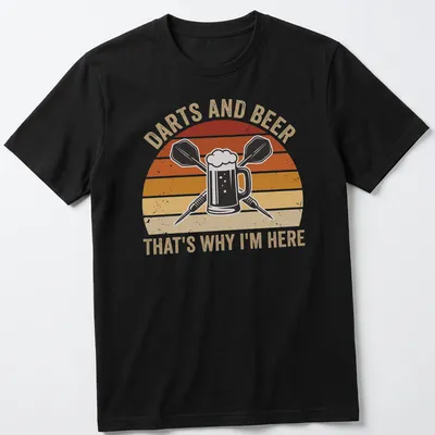 Retro distressed t-shirt featuring a beer mug and darts with text