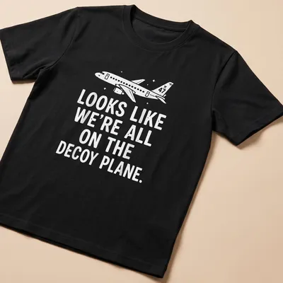 Simple illustration of an airplane with humorous text about a decoy plane.