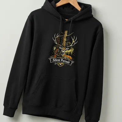 Vintage Deer Silent Pursuit T-shirt featuring a deer illustration in earthy colors — printed on a unisex hoodie