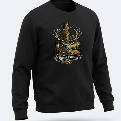 Vintage Deer Silent Pursuit T-shirt featuring a deer illustration in earthy colors — printed on a unisex sweatshirt