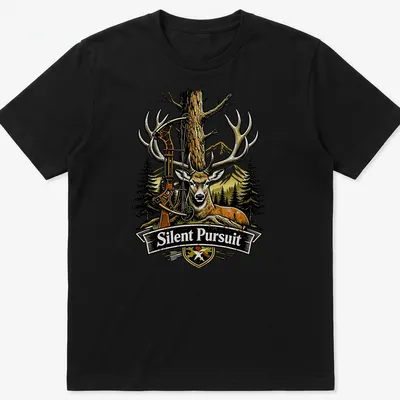 Vintage Deer Silent Pursuit T-shirt featuring a deer illustration in earthy colors