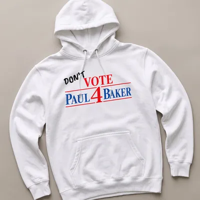 Bold typography t-shirt with a political slogan against Paul Baker — printed on a unisex hoodie