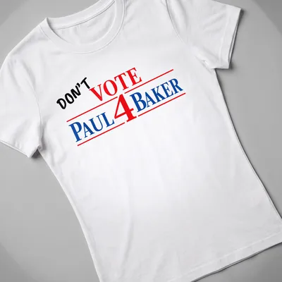 Bold typography t-shirt with a political slogan against Paul Baker — printed on a women's shirt