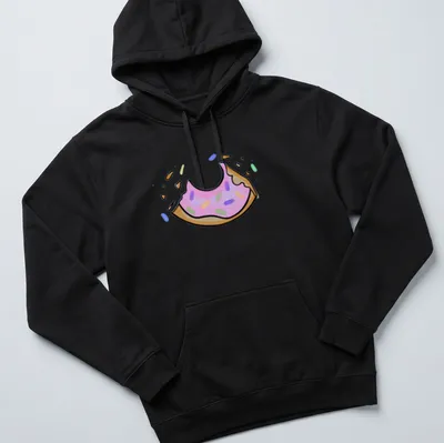 Cartoon donut with pink icing and sprinkles, featuring the text 'One Bite Left' — printed on a unisex hoodie