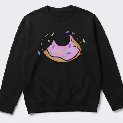 Cartoon donut with pink icing and sprinkles, featuring the text 'One Bite Left' — printed on a unisex sweatshirt