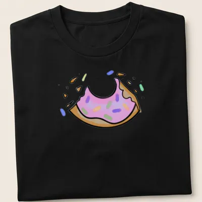 Cartoon donut with pink icing and sprinkles, featuring the text 'One Bite Left'