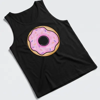 Watercolor shirt featuring a donut with pink icing and colorful sprinkles — printed on a tank top