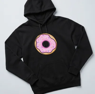 Watercolor shirt featuring a donut with pink icing and colorful sprinkles — printed on a unisex hoodie