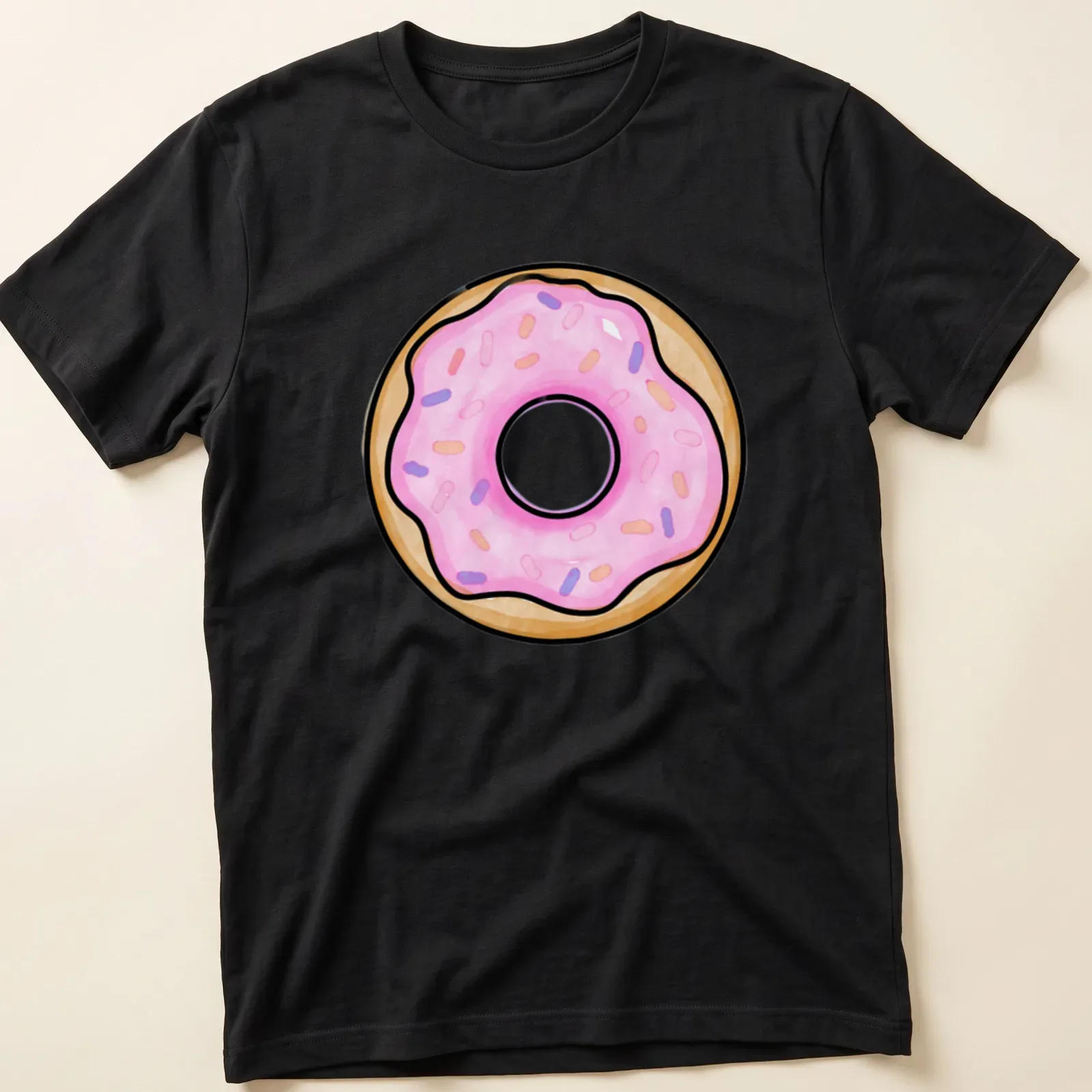 Watercolor shirt featuring a donut with pink icing and colorful sprinkles — printed on a unisex t-shirt