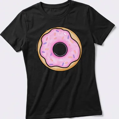 Watercolor shirt featuring a donut with pink icing and colorful sprinkles — printed on a women's shirt