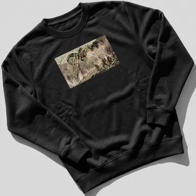 Fantasy illustration of dragons battling soldiers in vivid colors — printed on a unisex sweatshirt