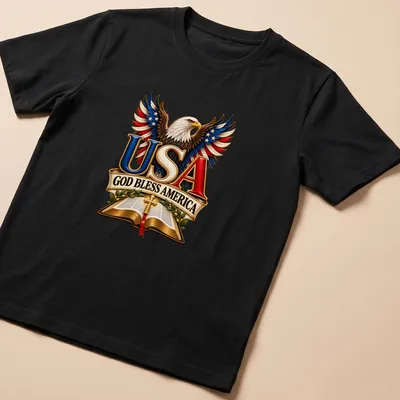 Detailed illustration of an eagle with patriotic text USA God Bless America