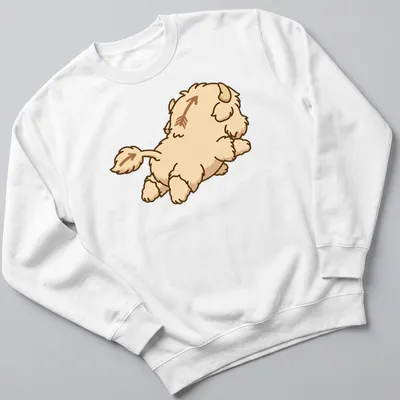 Kawaii line-art of a fluffy bison with an arrow above it in beige, brown, and white — printed on a unisex sweatshirt