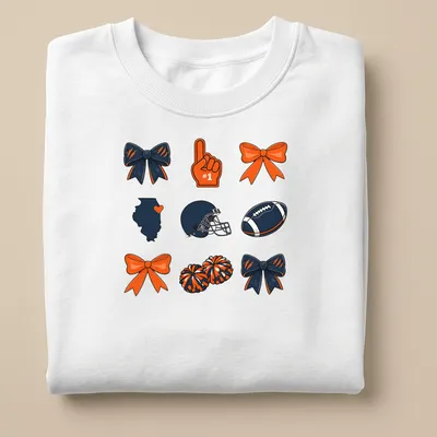 Kawaii-style football helmet with cheer bows and Illinois shape, featuring #1 text — printed on a unisex sweatshirt