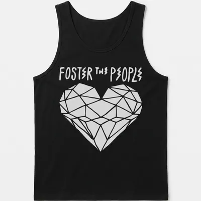 Simple typography shirt featuring the text Foster The People in black on white — printed on a tank top