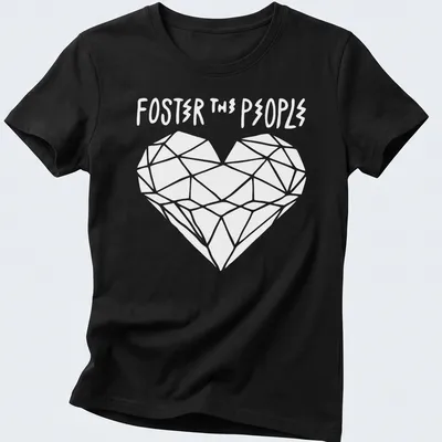 Simple typography shirt featuring the text Foster The People in black on white — printed on a women's shirt
