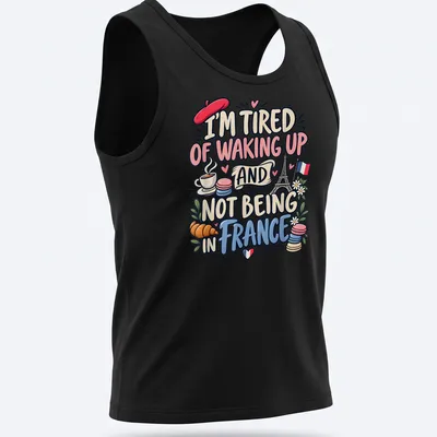 Cute and colorful illustration of France with Eiffel Tower and pastries — printed on a tank top