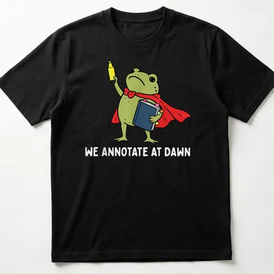 Cartoon frog reading a book, featuring vibrant colors and playful text.