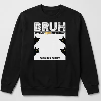 Illustration of playful black cats with a big '11TH' birthday text — printed on a unisex sweatshirt