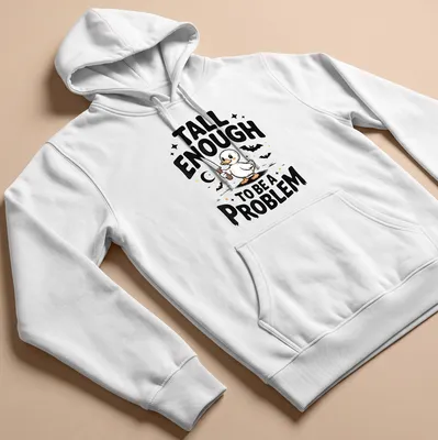 Cartoonish duck with oversized features and humorous text for Halloween — printed on a unisex hoodie
