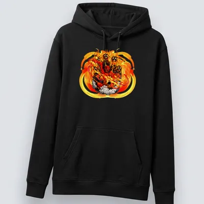 Illustration of Great King Enma surrounded by flames in vibrant anime style — printed on a unisex hoodie