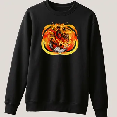 Illustration of Great King Enma surrounded by flames in vibrant anime style — printed on a unisex sweatshirt