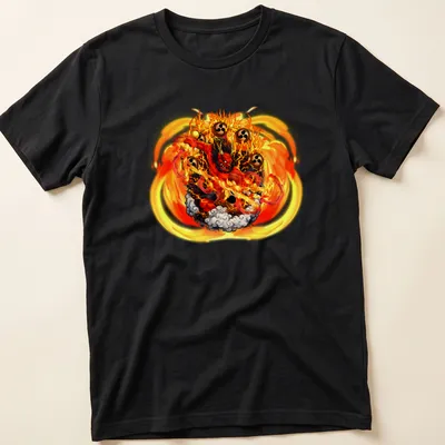 Illustration of Great King Enma surrounded by flames in vibrant anime style