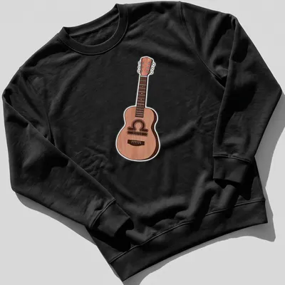 Illustrative design of a guitar in warm brown, tan, and black tones. — printed on a unisex sweatshirt