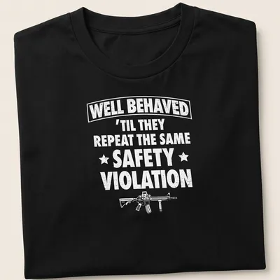 Humorous typography tee about safety at the gun range