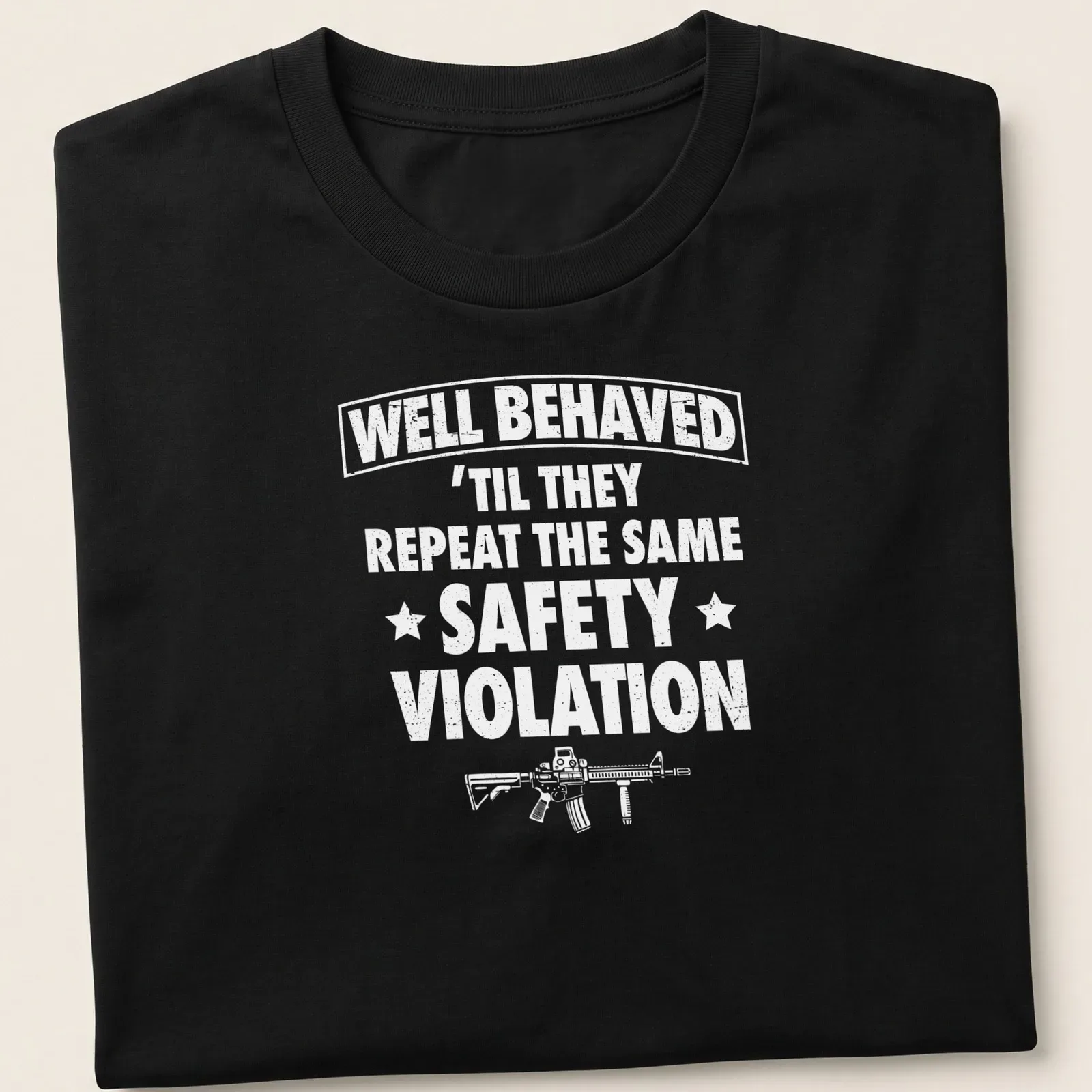 Humorous typography tee about safety at the gun range — printed on a unisex t-shirt