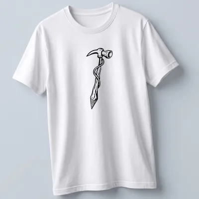 Minimalist hammer tattoo illustration in black and white