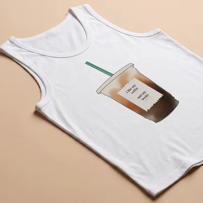 Minimalist t-shirt with the phrase I like my coffee and my books and iced coffee illustration — printed on a tank top