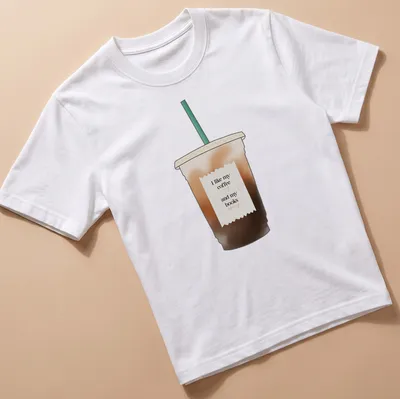 Minimalist t-shirt with the phrase I like my coffee and my books and iced coffee illustration