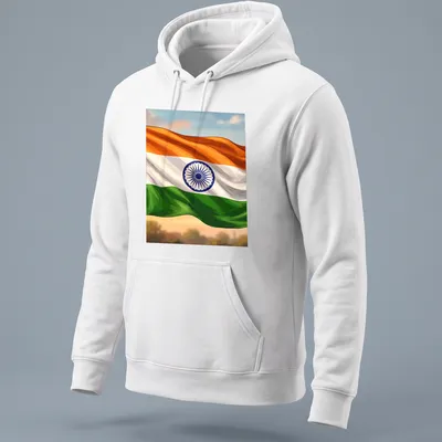 Illustration of the Indian flag featuring orange, white, green, and a blue Ashoka Chakra — printed on a unisex hoodie