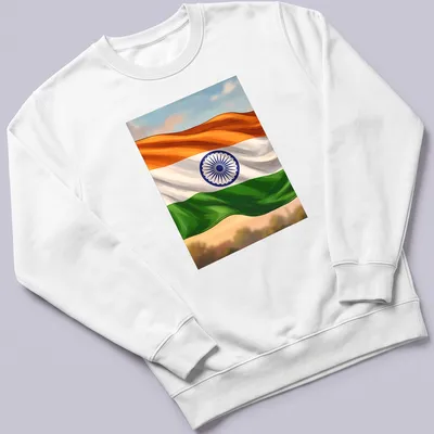 Illustration of the Indian flag featuring orange, white, green, and a blue Ashoka Chakra — printed on a unisex sweatshirt