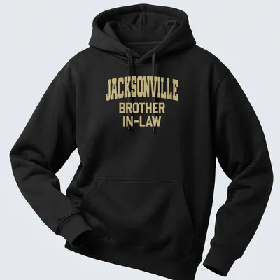 Bold collegiate Jacksonville Brother In-Law t-shirt with gold lettering — printed on a unisex hoodie
