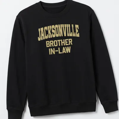 Bold collegiate Jacksonville Brother In-Law t-shirt with gold lettering — printed on a unisex sweatshirt