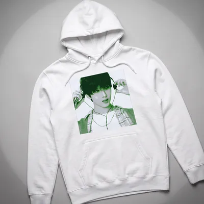 Pop art design featuring Jisung listening to music in green and black tones — printed on a unisex hoodie