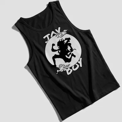 Bold silhouette design featuring Joy Boy with black and white color scheme — printed on a tank top