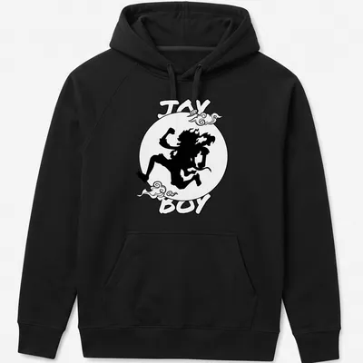 Bold silhouette design featuring Joy Boy with black and white color scheme — printed on a unisex hoodie