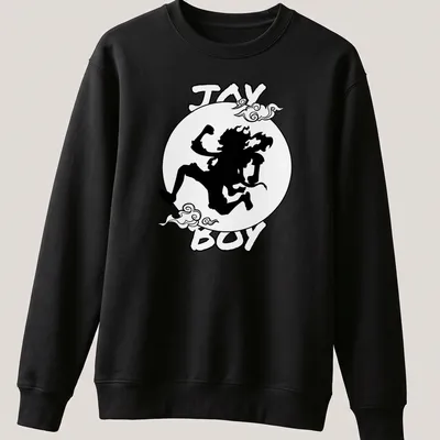 Bold silhouette design featuring Joy Boy with black and white color scheme — printed on a unisex sweatshirt
