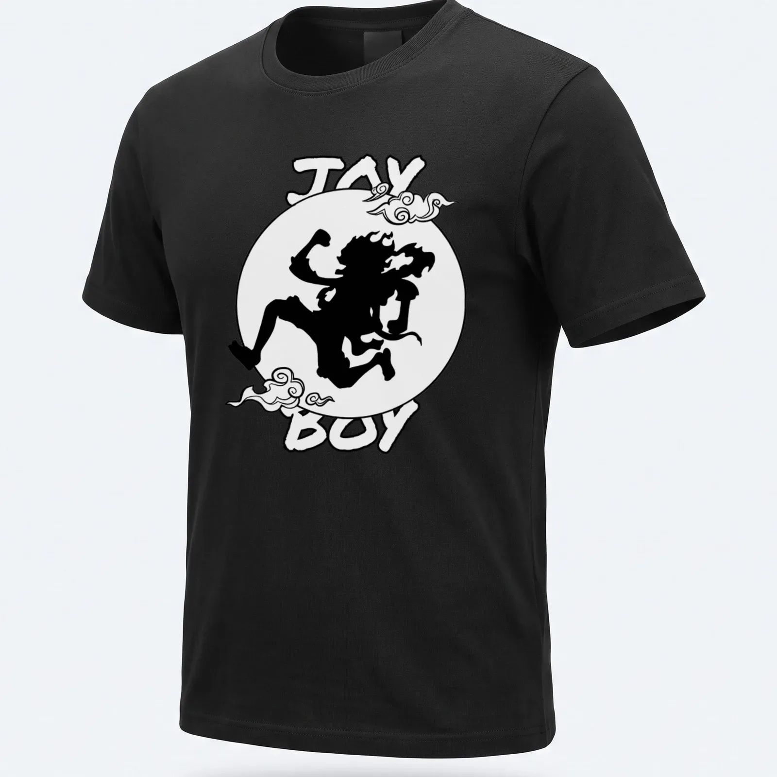 Bold silhouette design featuring Joy Boy with black and white color scheme — printed on a unisex t-shirt
